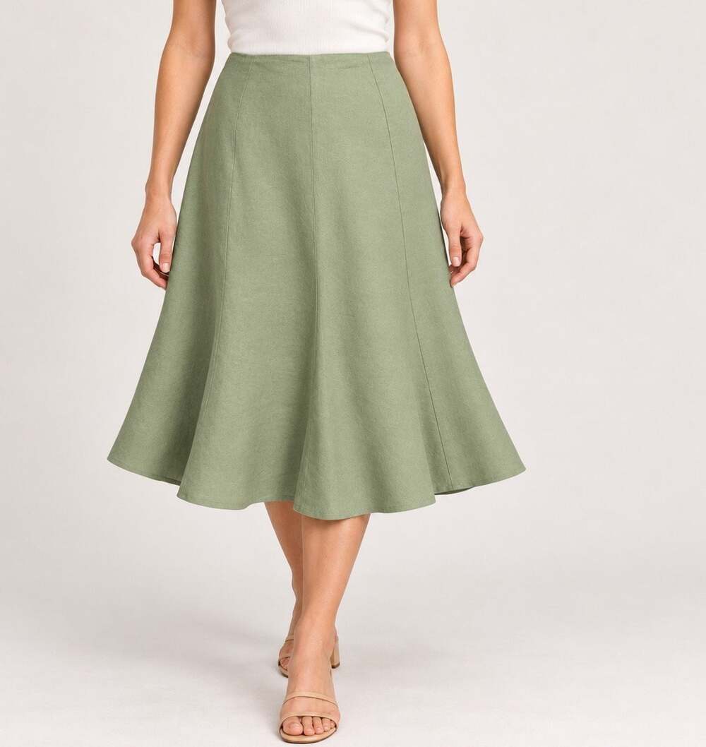 Jones New York Linen Blend Skirt Womens 4 Sage Green A Line Flared Midi Lined